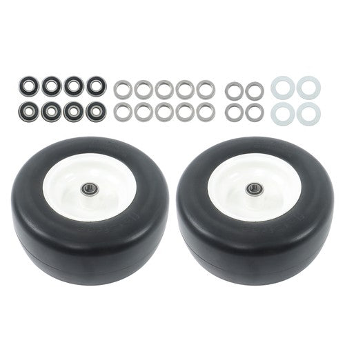 Solid Spare 13in x6.5-6 Solid Lawn Mower Tires & Wheel Smooth Flat White Rims 2 PCS