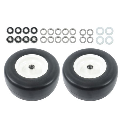 Solid Spare 13in x6.5-6 Solid Lawn Mower Tires & Wheel Smooth Flat White Rims 2 PCS
