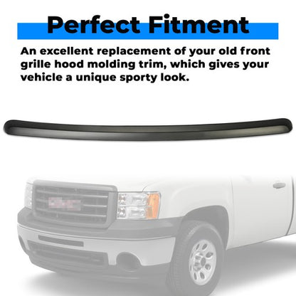 Solid Spare Black Front Hood Molding Trim Moulding For 07-13 GMC Sierra 1500 2500HD 3500 HD