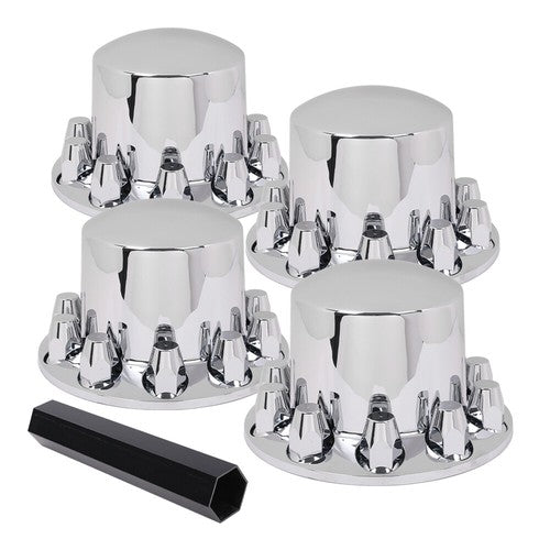 Solid Spare New 4pcs Rear Wheel Axle Hub Covers Semi Truck Silver Hubcaps Kits 33MM Lug Nuts