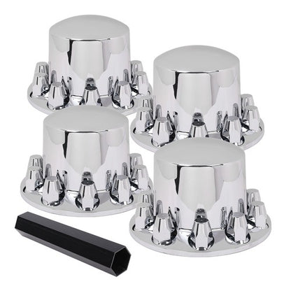 Solid Spare New 4pcs Rear Wheel Axle Hub Covers Semi Truck Silver Hubcaps Kits 33MM Lug Nuts
