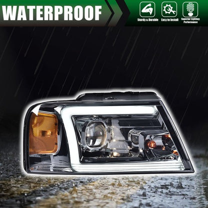 Solid Spare LED DRL Projector Headlight/lamps Chrome/Smoke Fit For 04-08 Ford F-150/Mark LT