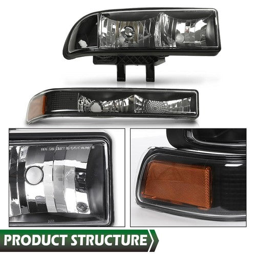 Solid Spare Fit For 98-2004 Chevy S10 Blazer Black/Amber Corner Headlights Bumper Headlamps