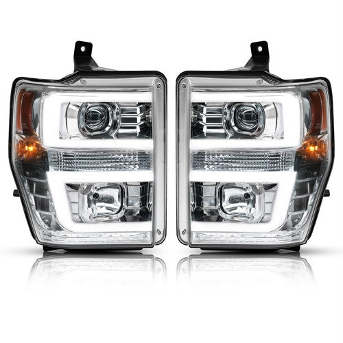 Solid Spare For 2008 2009 2010 Ford F250 F350 F450 LED Projector Headlights Headlamps Pair