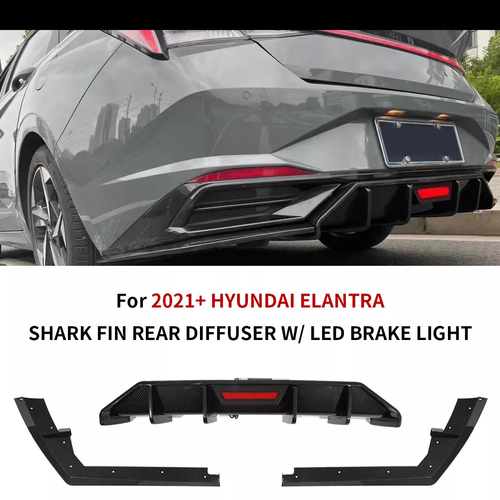 Solid Spare For Hyundai Elantra 21-23 Rear Bumper Diffuser Lip W/ Led Light Carbon Look
