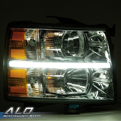 Solid Spare Fit For 2007-2014 Chevy Silverado 1500 2500 3500 LED DRL Headlights Head Lamps