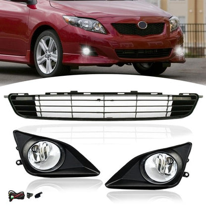 Front Bumper Lower Black Grille+Fog Lights Chrome For 2009 2010 Toyota Corolla