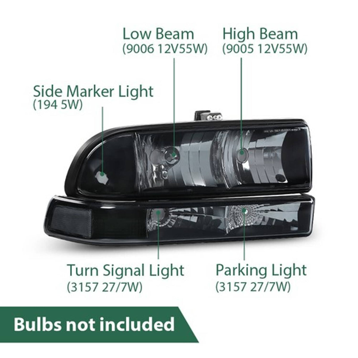 Solid Spare Fit For 98-04 Chevy S10 Blazer Black/Clear Corner Headlights Bumper Headlamps