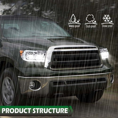 Solid Spare Fit For 07-13 Tundra 08-17 Sequoia Chrome/Amber LED Tube Projector Headlights