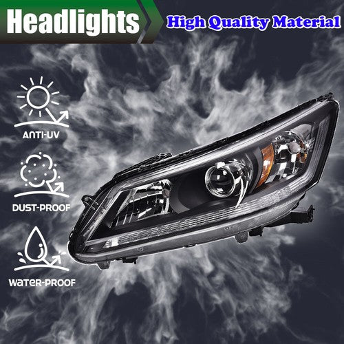 Solid Spare Fit For 2013-2015 Honda Accord Sedan Black Projector Headlight Left Driver Side