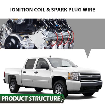 Solid Spare Fit For Chevy GMC 4.8L 5.3L 6.0L Square Ignition Coil & Spark Plug Wire 8 Pack