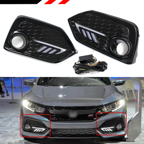 L+R Fog Lights For 2016-2021 Honda Civic Hatchback DRL LED Daytime Running Lamps