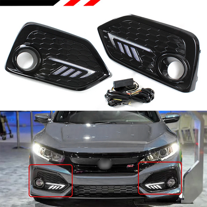 L+R Fog Lights For 2016-2021 Honda Civic Hatchback DRL LED Daytime Running Lamps
