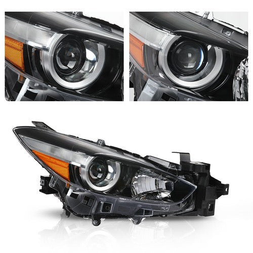 Solid Spare Black Halogen Projector Headlight Fit For 2017-2018 Mazda 3 Right Passenger Side