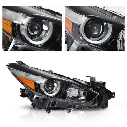 Solid Spare Black Halogen Projector Headlight Fit For 2017-2018 Mazda 3 Right Passenger Side