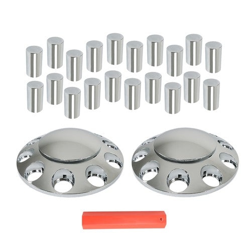 Solid Spare Chrome Front Axle Wheel Cover Hub Cap 33mm Lug Nuts Kit Semi Truck Set of 2