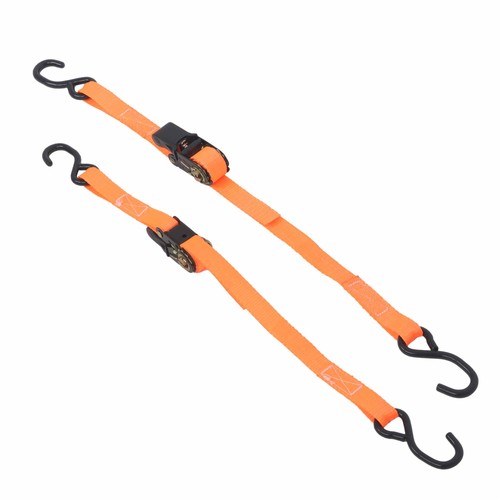 Solid Spare 2 Pack Ratchet Strap Polyester Orange Fracture Strength 2400lbs 1in*4ft S Hooks