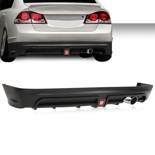 Solid Spare Rear Bumper Spoiler w/ LED Brake Light + Muffler Tip Fit For 06-11 Honda Civic