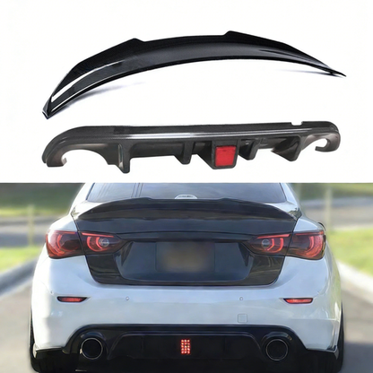 Carbon Fiber Rear Bumper Diffuser Lip & Spoiler Wing Fit 2014-2017 Infiniti Q50
