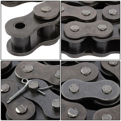 Solid Spare #100 Roller Chain - 10 Feet + 2 Free Connecting Links - Carbon Steel Chain
