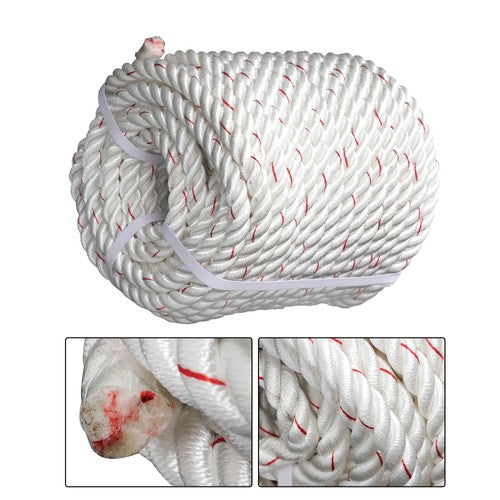 Solid Spare 3/4IN x120FT High Strength Braided Rope Breaking Strength 2038 Pounds White Red