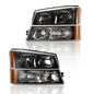 Solid Spare Fit For 2003-2006 Chevy Silverado Clear/Black Amber Signal Headlights Headlamps