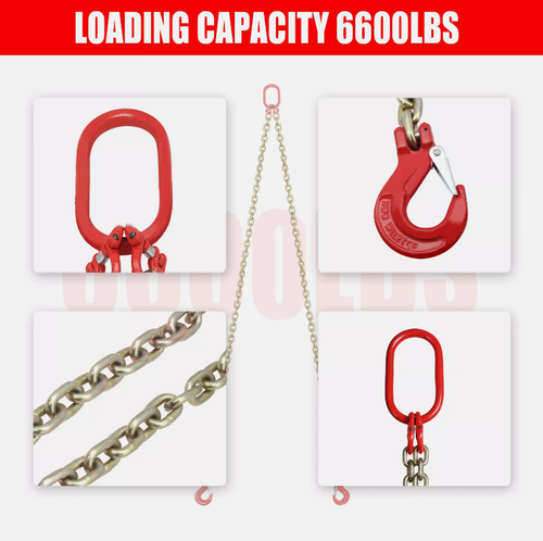 2PCS 5/16"x6' G80 Chain Lifting Sling 2 Legs 3T/6600lbs Capacity w/ Grab Hooks