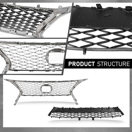 Solid Spare Front Bumper Upper & Lower Grille Fit For 2013-2015 Lexus RX350 F-Sport Style
