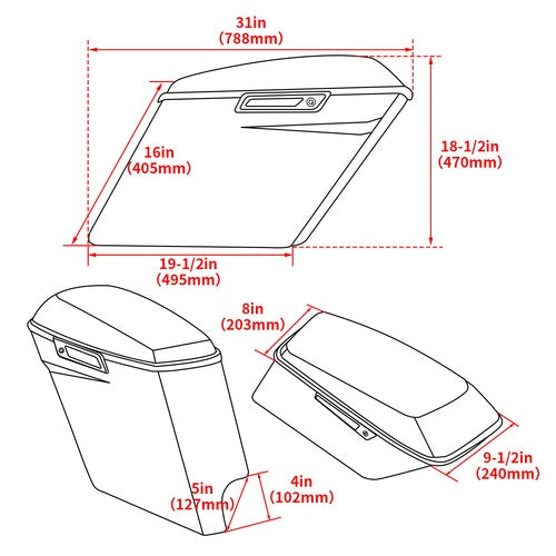 Solid Spare 5" Stretched Extended Hard Saddle bags For Harley Touring 14-24 Road King Glide