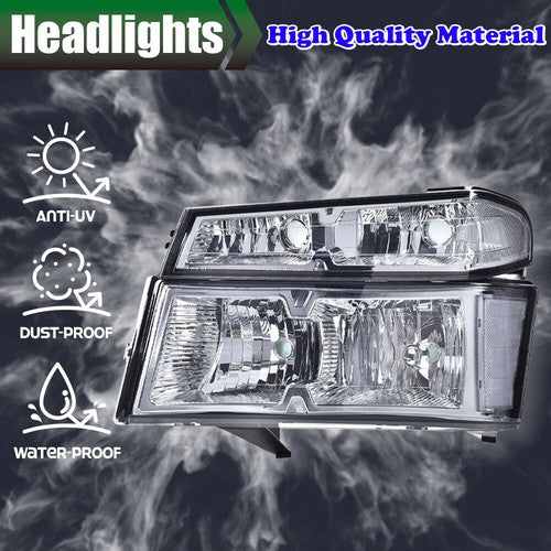 Solid Spare Smoke Lens Chrome Headlights Fit For 2004-2012 GMC Canyon/Chevy Colorado LH RH