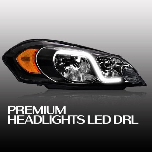 Solid Spare Fit For 2006-2013 Chevy Impala/06-07 Monte Carlo Chrome LED DRL Headlights Lamps