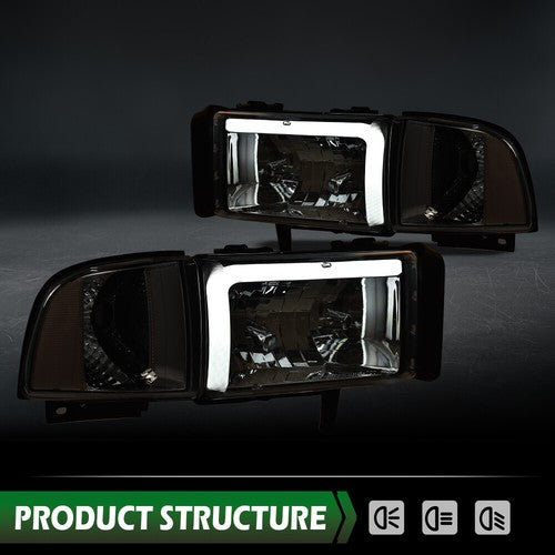 Solid Spare Fit For 94-02 Dodge Ram 1500 2500 3500 LED Headlights Corner Signal Lamps Chrome