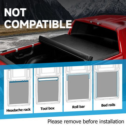 Solid Spare Soft Roll Up 5.8 FT Tonneau Cover w/Light For 07-25 GMC Sierra Silverado 1500