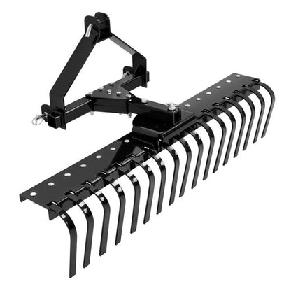 Solid Spare Cat 0 Tractor Hookup 3-Point Landscape Rake Black 50" Grass Comb Garden tools
