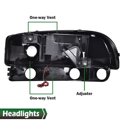 Solid Spare LED DRL Clear Black Headlights+Bumper Lamps Fit For 1999-2007 GMC Sierra/Yukon