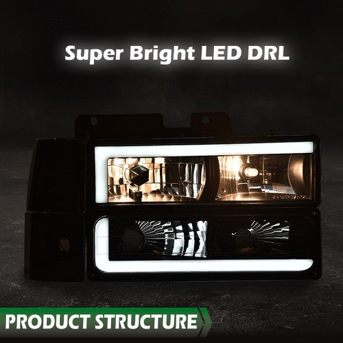 Solid Spare Fit For 94-00 C/K Suburban Clear Corner LED DRL Headlights Bumper Lamps Black