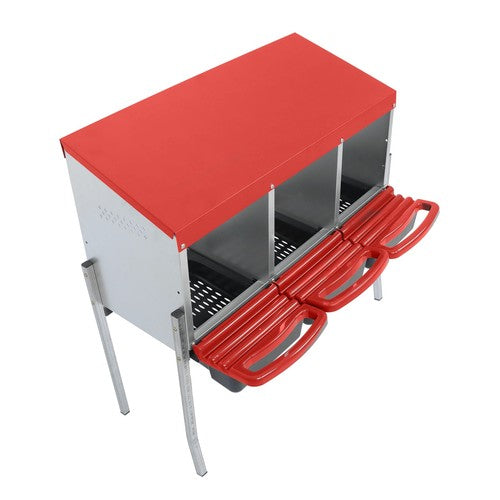 Solid Spare 3 Hole Chicken Egg Nesting Boxes With Metal Legs Chicken Laying Box Red