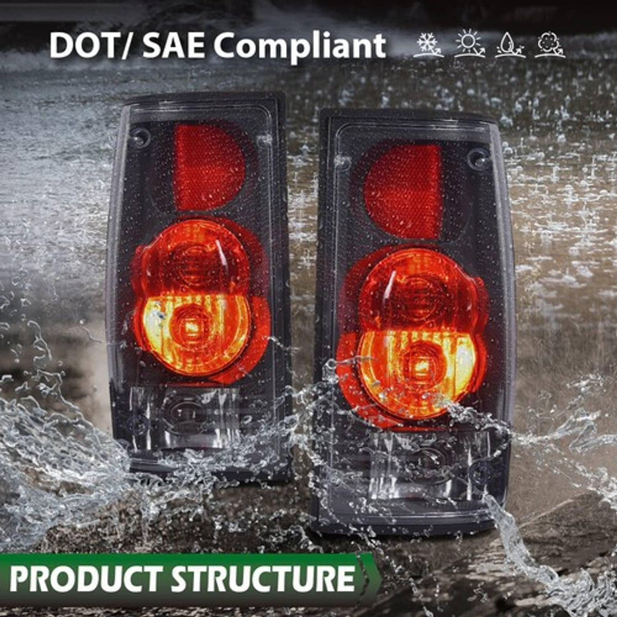 Solid Spare Red/Black Tail Lights Brake Lamps Fit For 1989-1995 Toyota Pickup Left+Right