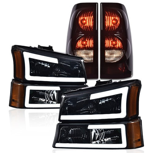 Solid Spare Fit For 03-06 Chevrolet Silverado LED DRL Amber Smoke Headlights+Tail Lights