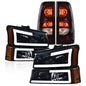 Solid Spare Fit For 03-06 Chevrolet Silverado LED DRL Amber Smoke Headlights+Tail Lights