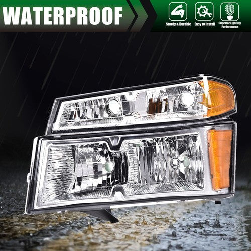 Solid Spare Fits 04-12 Chevy Colorado GMC Canyon Chrome Headlights Amber Corner Bumper Lamps