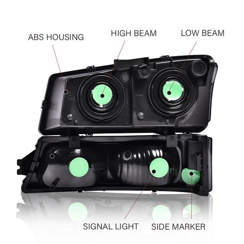 Solid Spare Smoked Clear Corner Headlights+Signal Bumper Lamp Fit For 03-07 Chevy Silverado