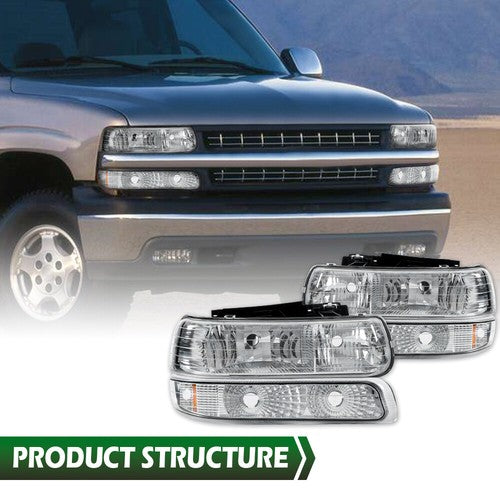 Solid Spare Factory Style Headlights Bumper Fit For 99-2002 Chevy Silverado 1500 2500 3500