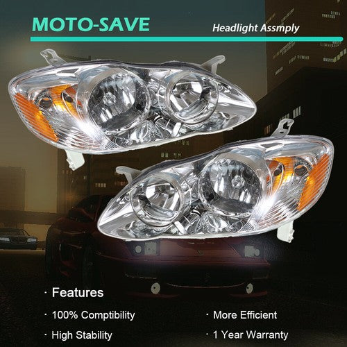 Solid Spare HeadLamps Headlights Fit For Toyota Corolla 2003-2008 Pair Left+Right Side
