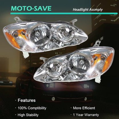 Solid Spare HeadLamps Headlights Fit For Toyota Corolla 2003-2008 Pair Left+Right Side