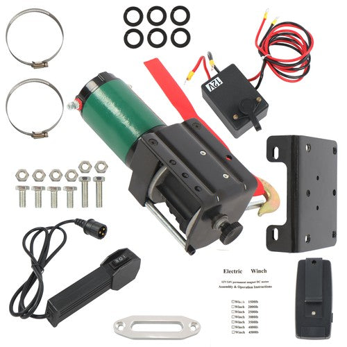Solid Spare 12V 3000LBS 1.3HP Electric Winch 32ft Synthetic Rope Wireless & Wired Remote