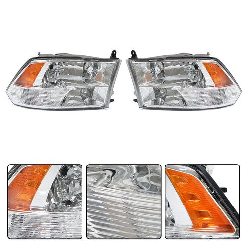 Solid Spare Headlight For Dodge Ram 1500 2500 3500 2009-2018 Crystal Chrome Housing L+R Pair