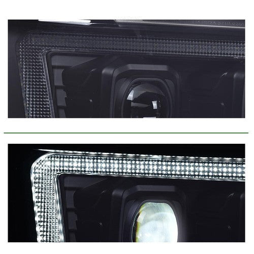 Solid Spare Fit For 2007-2014 Chevy Tahoe Suburban Smoked LED Projector Headlights Lamps