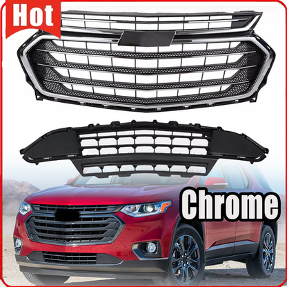 Chrome Front Bumper Upper+Lower Grille For Chevrolet Chevy Traverse 2018 19-2021