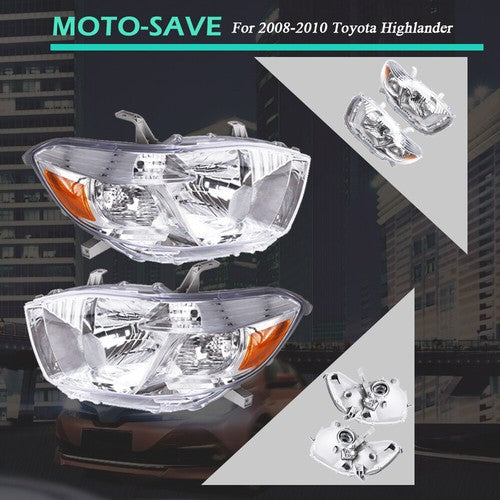 Solid Spare Headlight Headlamps Assembly Fit For Toyota Highlander 2008-2010 LH+RH Side Pair